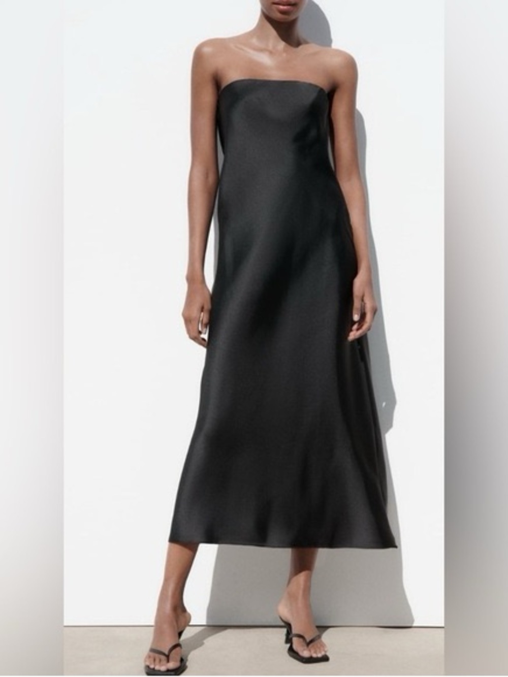 NWT Zara Black Satin Strapless Dress